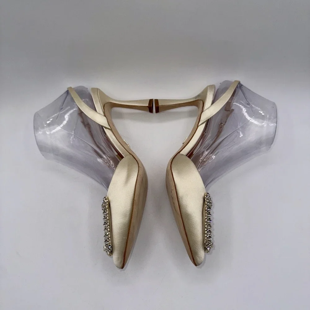 Badgley Mischka Enida Rhinestone Slingback Heels Women's Size 6‎ Champagne Satin